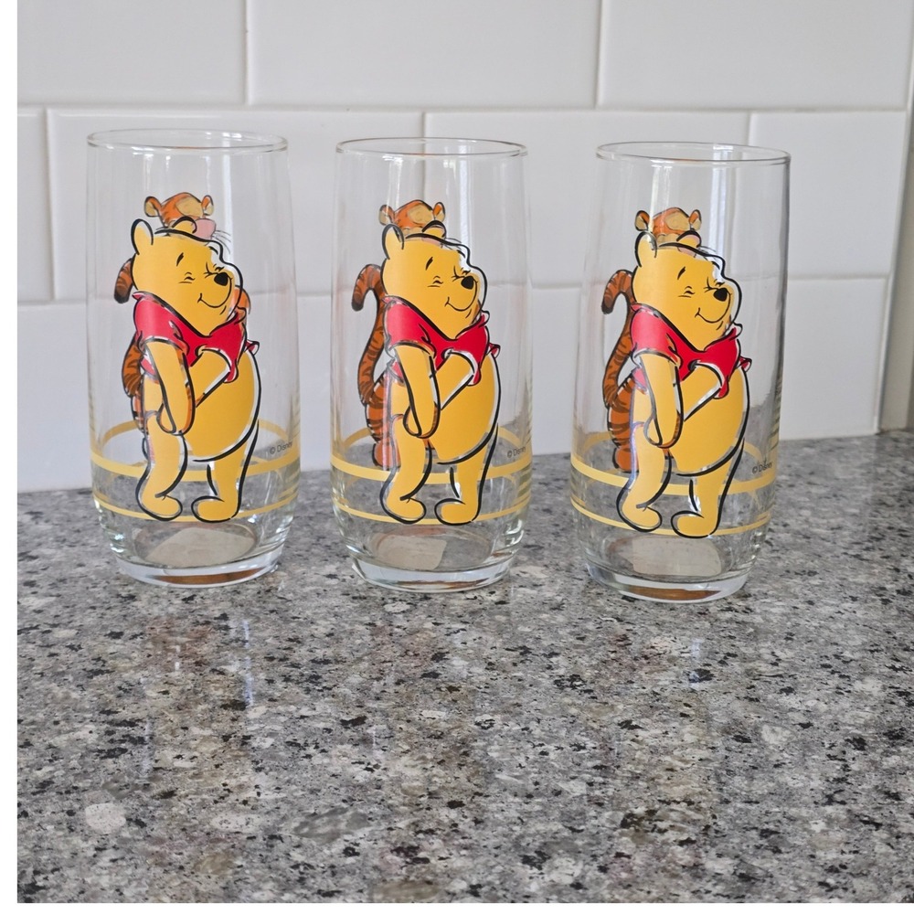 Anchor Hocking Winnie the Pooh Tigger Glass Tumblers Set of 3 Disney 6.25in